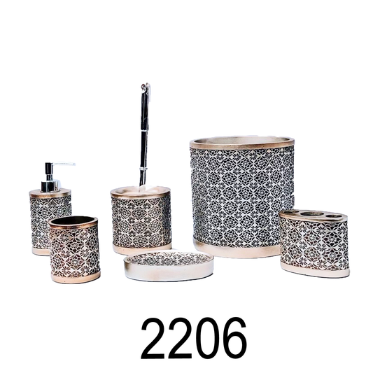 7 PC Flower Pattern Bathroom Accessories Set- Silver