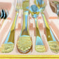 24 PC Flower Design Stainless Steel Silver & Gold Cutlery Set