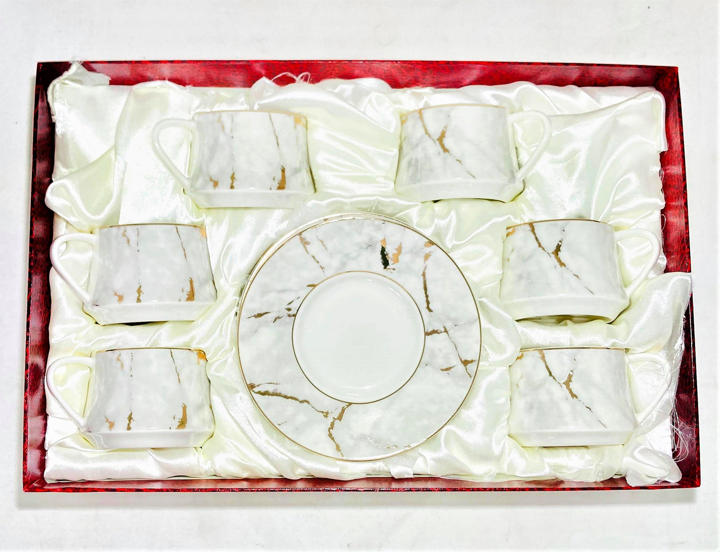 12 PC White  & Gold Marble Coffee Set