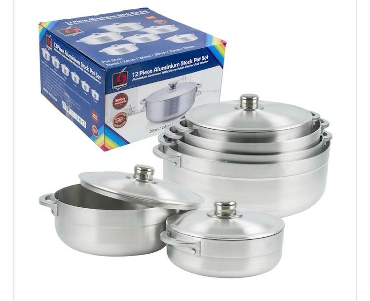 12 PC Silver Aluminum Stock Pot Set