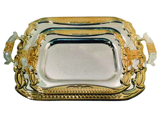 2 PC Royal Gold And Silver Tray