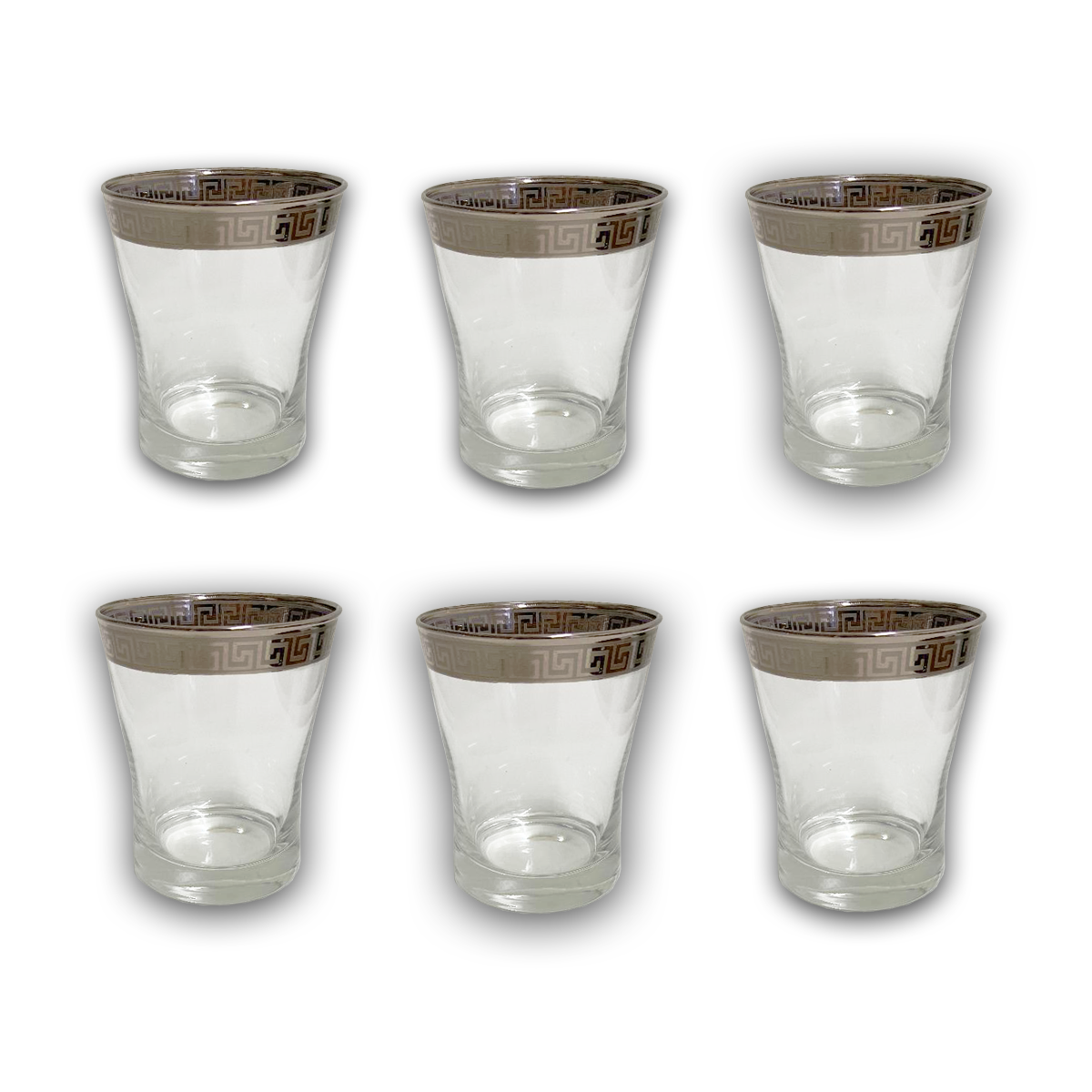 6 PC Short Silver Versace Inspired Design Glass Cups