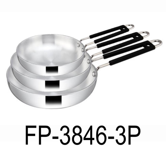3 PC Aluminum Fry Pan With PVC Wire Handle