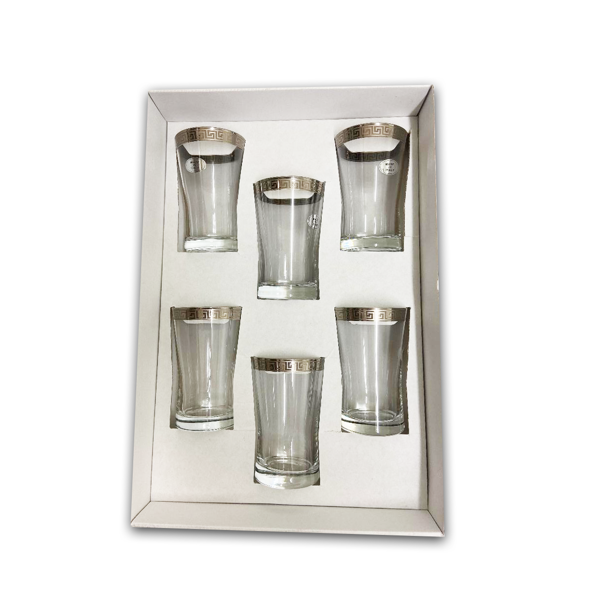 6 PC Tall Silver Versace Inspired Design Glass Cups