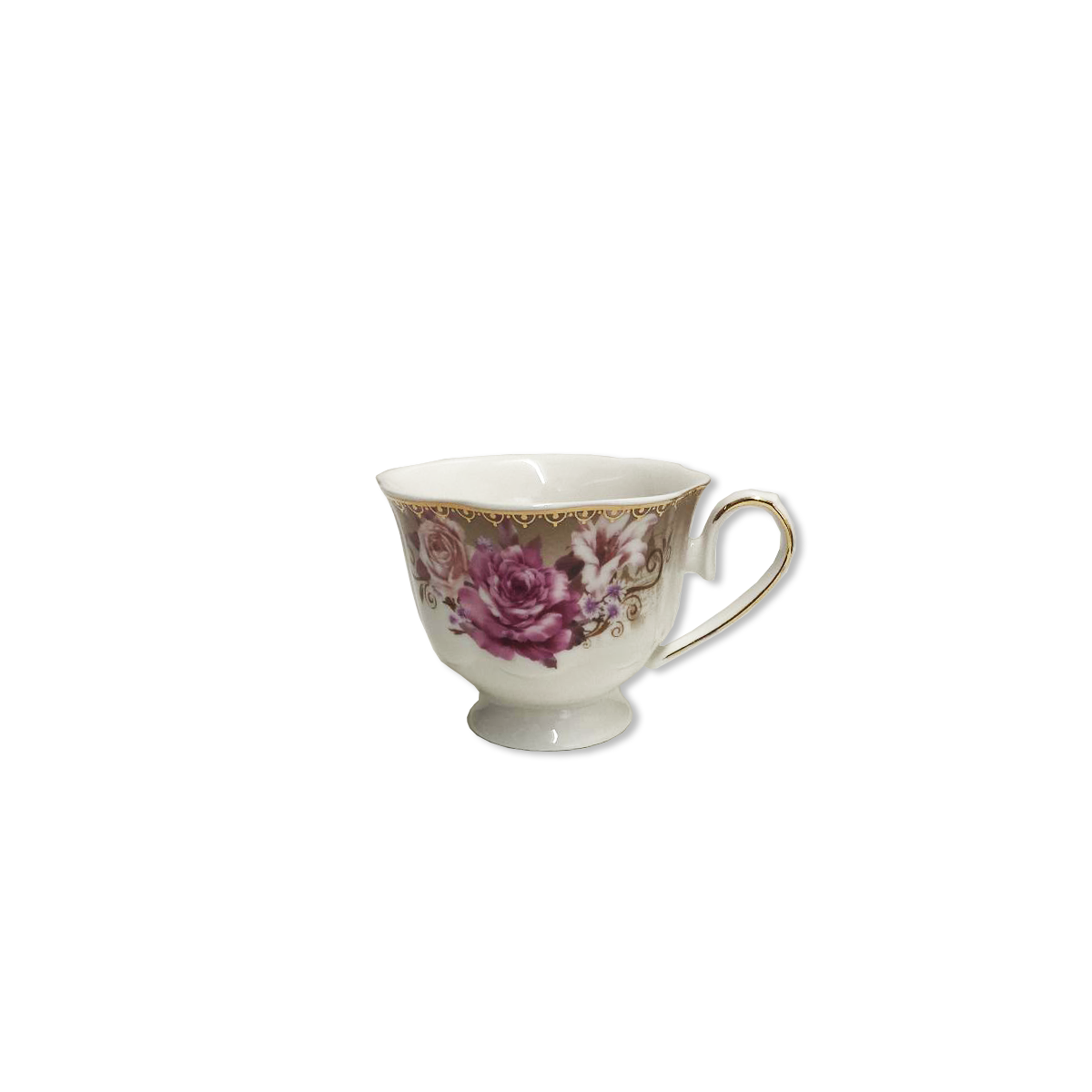 12 PC Purple Rose Tea Cup & Saucers Set