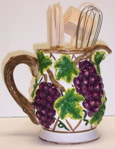 7 PC Grapes Hand Painted Fine Ceramicware Kitchen Tool Set