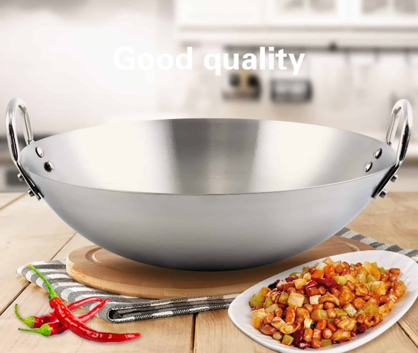 60cm Stainless Steel Double Short Handles Wok Pan
