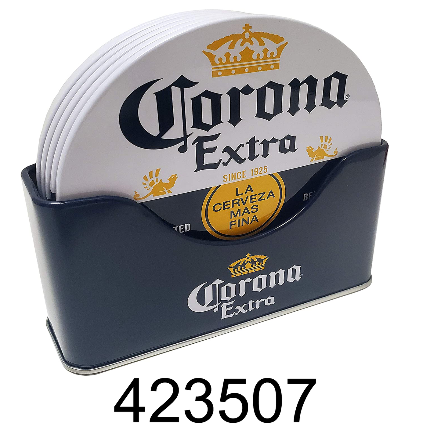 6 PC Corona Coaster With Standing Metal Holder