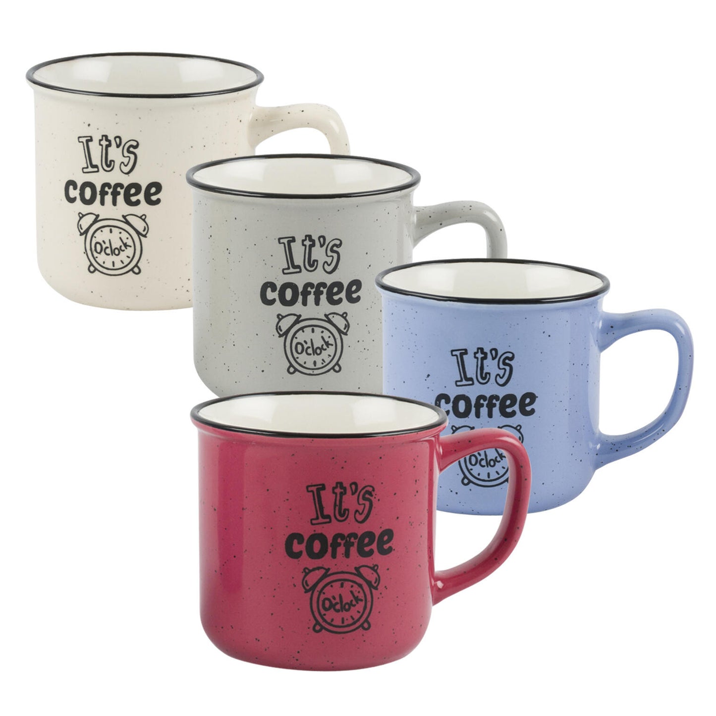 4 PC It's Coffee Time Print Coffee Mug Set With Stand