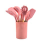 12 PC Pink Silicone Utensil Set With Storage Box