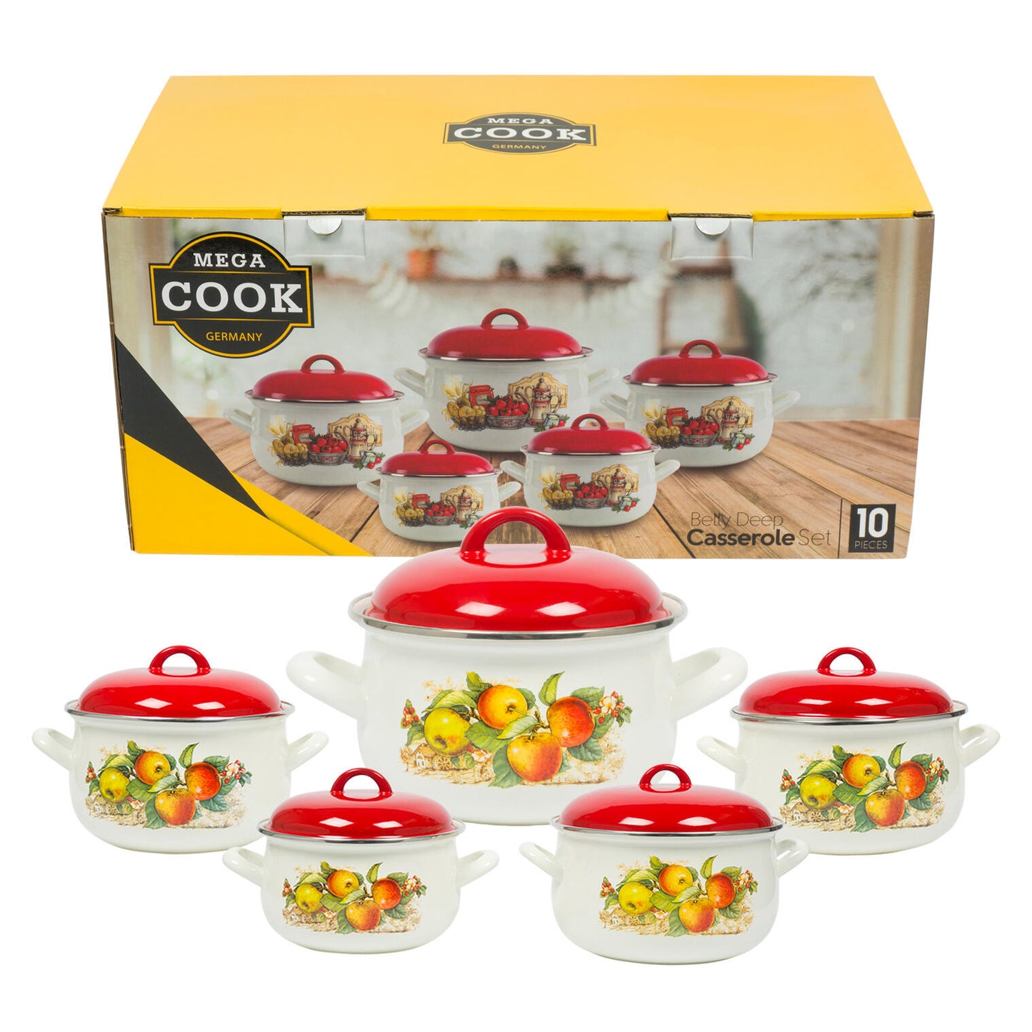 10 PC Apple Enamel Stock Pot Set