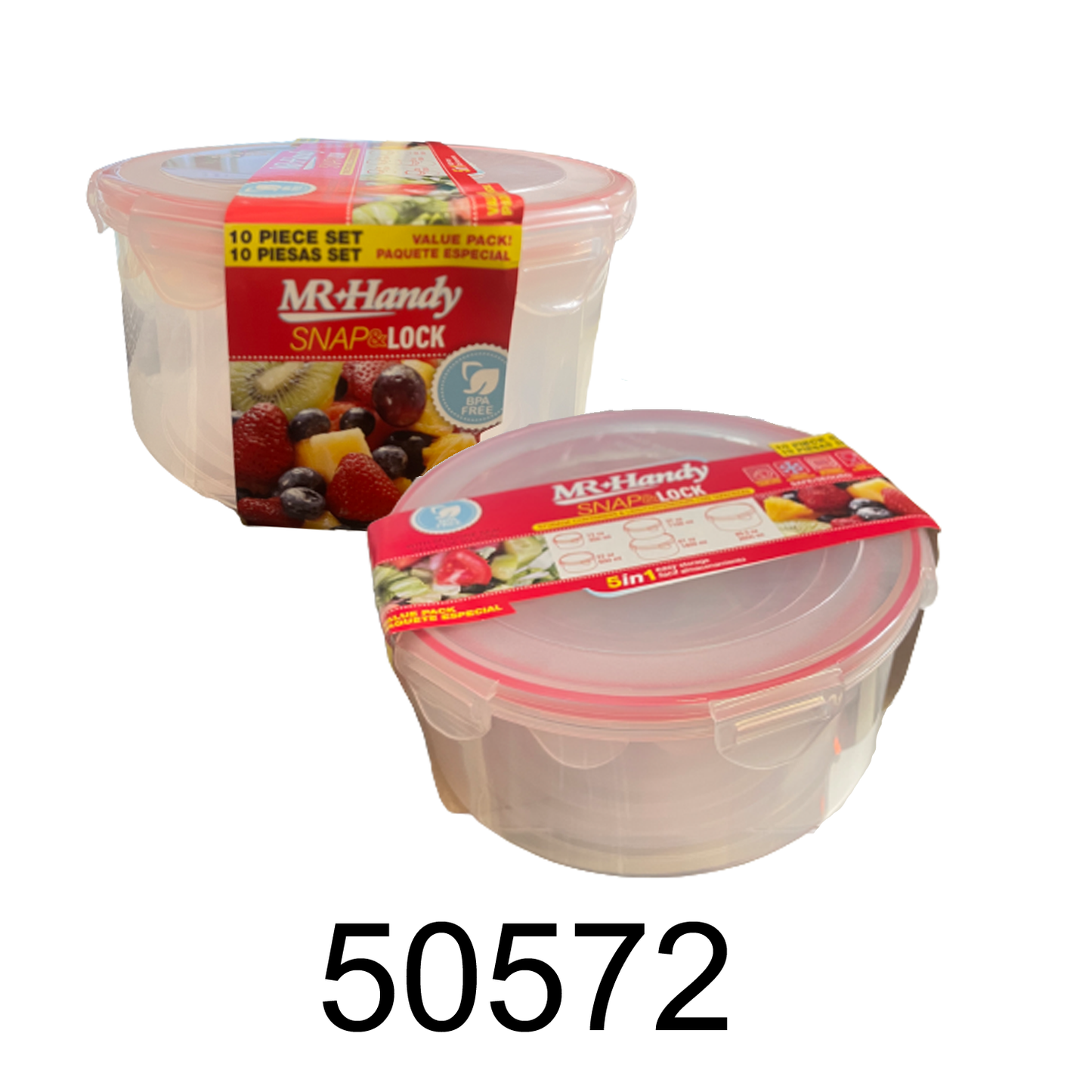 10 PC Plastic Round Food Storage Set-Red