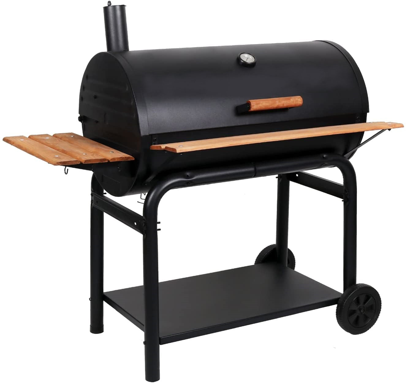 Premium BBQ Grill with Wooden Shelves- Charcoal Grill
