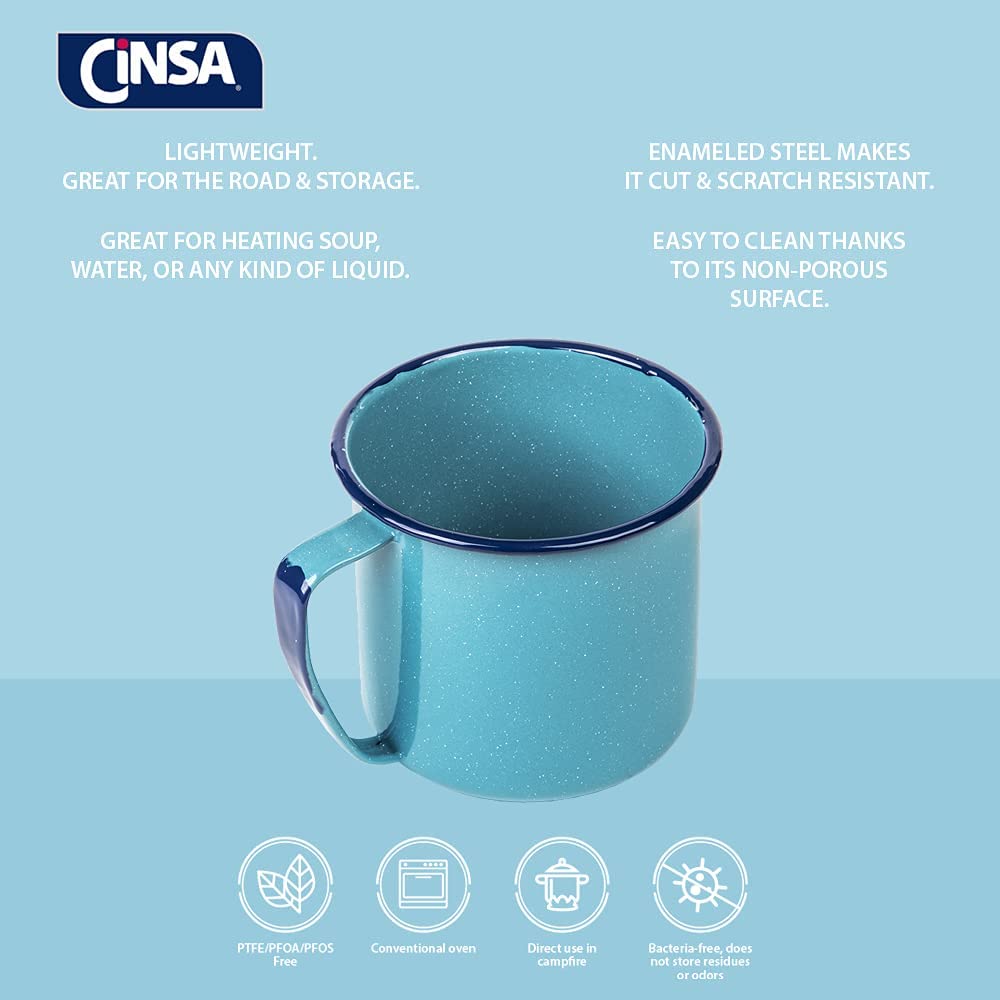 12oz Cinsa Enamel Turquoise Blue Mug