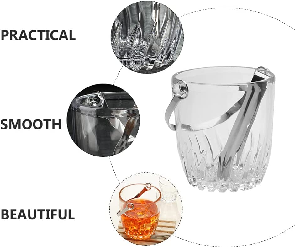 Glass Ice Bucket With Metal Tong & Handle