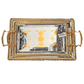 2 PC Turkish Serving Tea Tray Set Gold Handle and Accents Chrome Plated