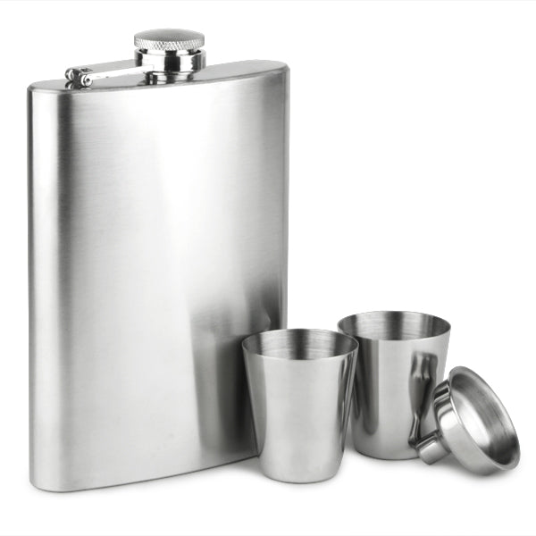 8 Oz Stainless Steel Hip Flask Set In Black Gift Box