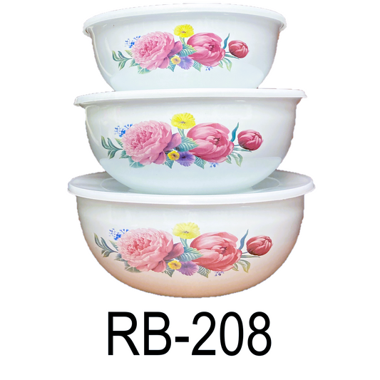 6 PC Red Floral Enamel Salad Bowl Set