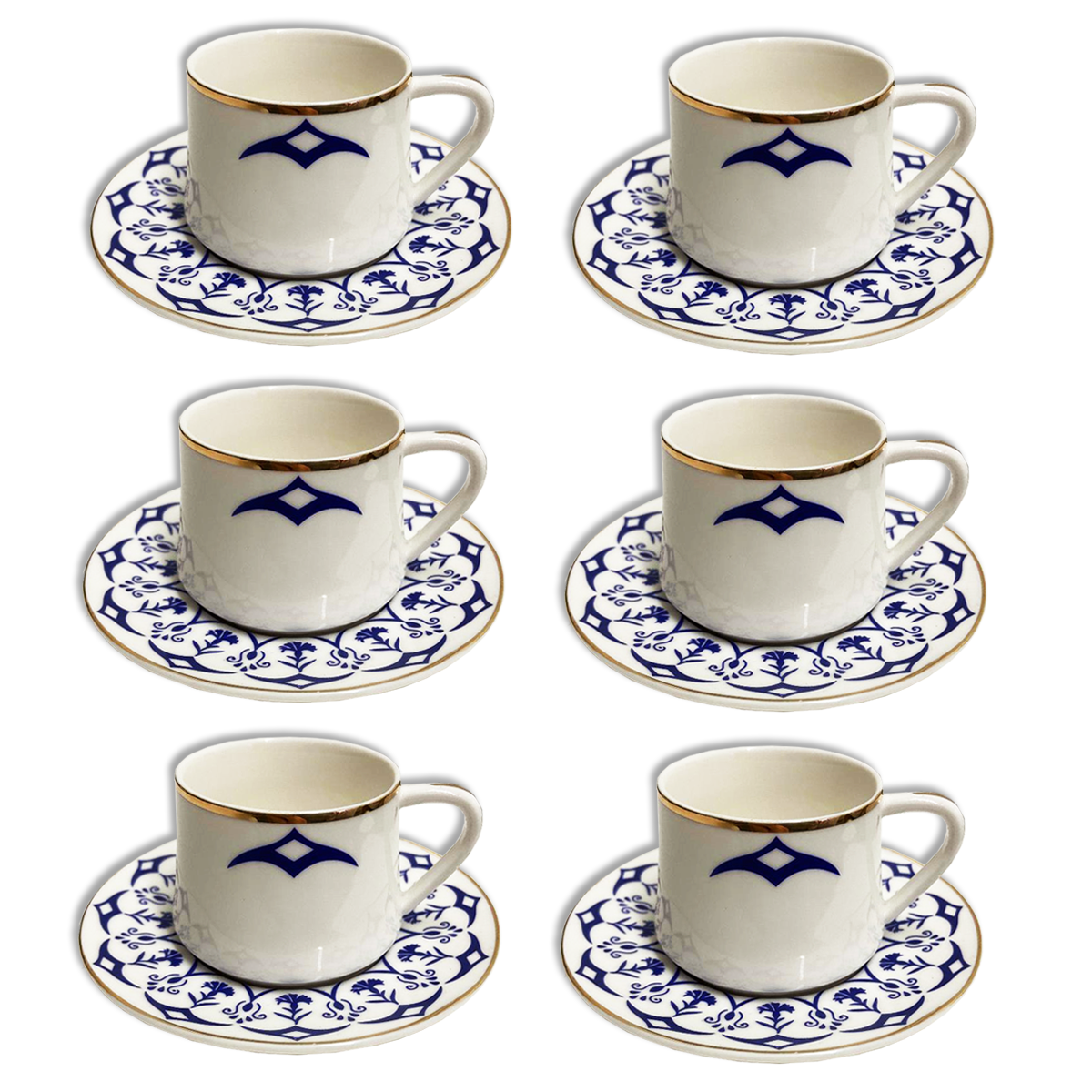 12 PC White & Blue Coffee Cup and Saucer