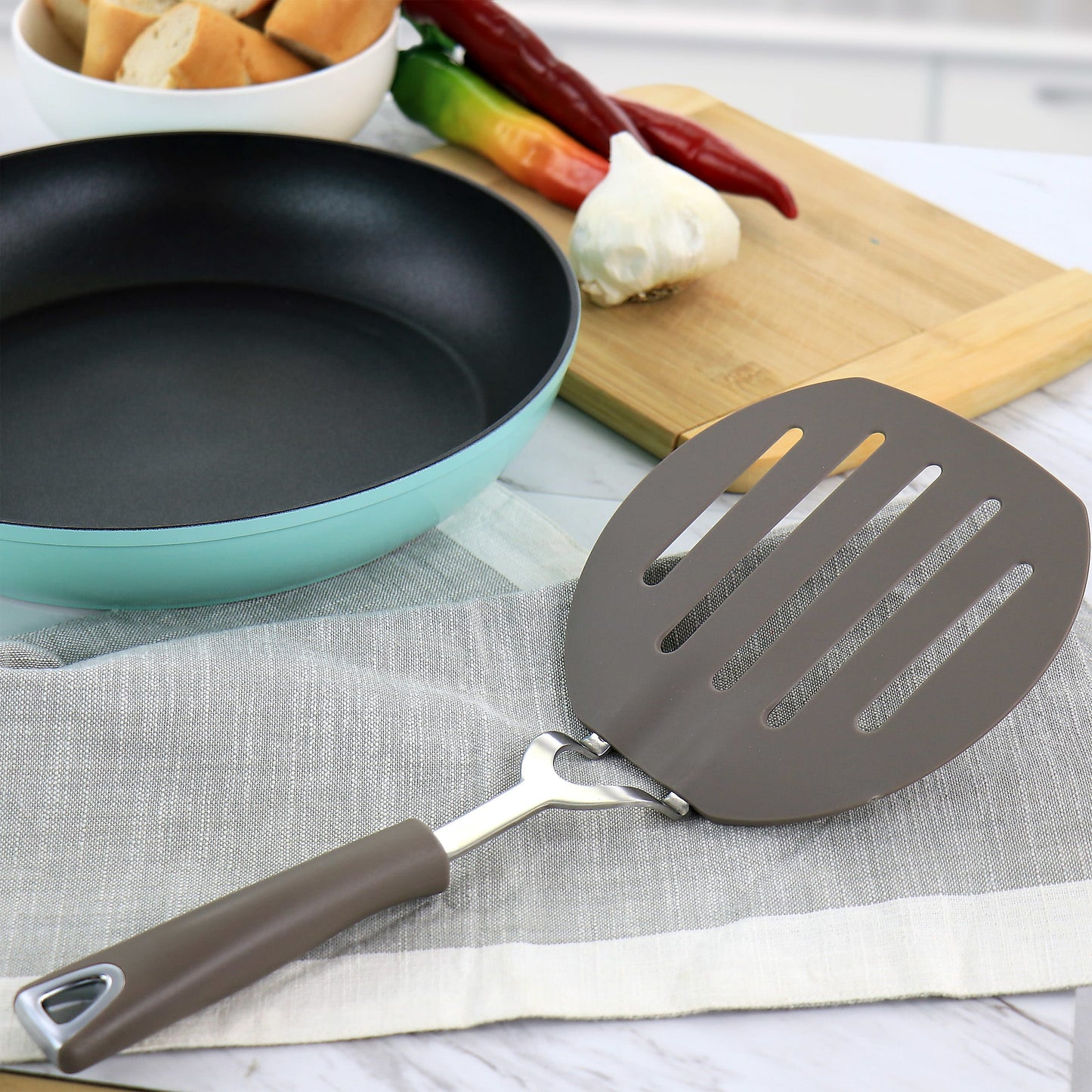 Martha Steward Taupe Large Slotted Spatula