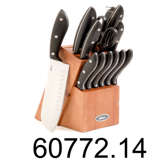 14 PC Oster Huxford Cutlery Mahogany Wood Set