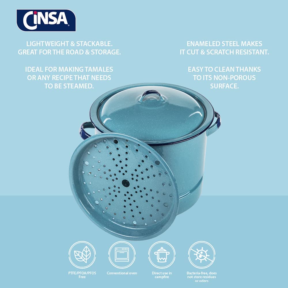 34 QT Enamel Steamer Pot With Lid & Trivet