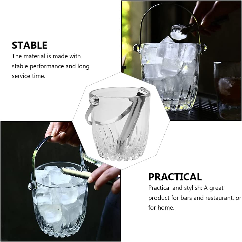 Glass Ice Bucket With Metal Tong & Handle