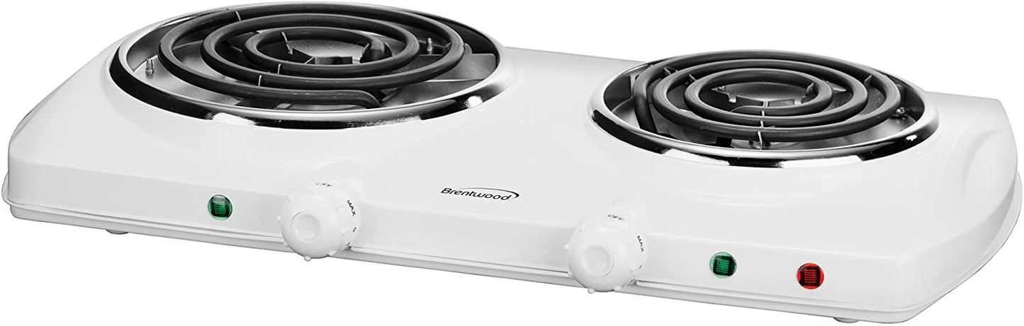 Brentwood White Electric Countertop Range Spiral Coil Double Burners