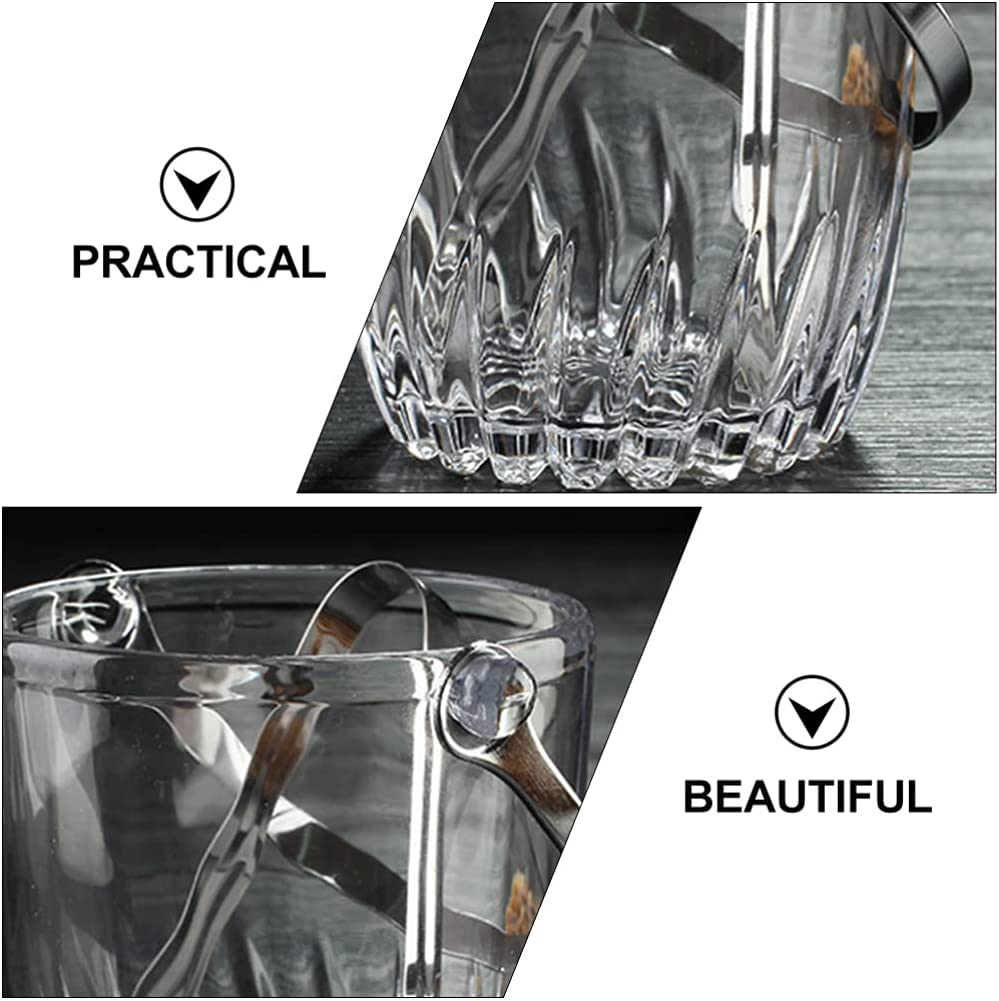 Glass Ice Bucket With Metal Tong & Handle