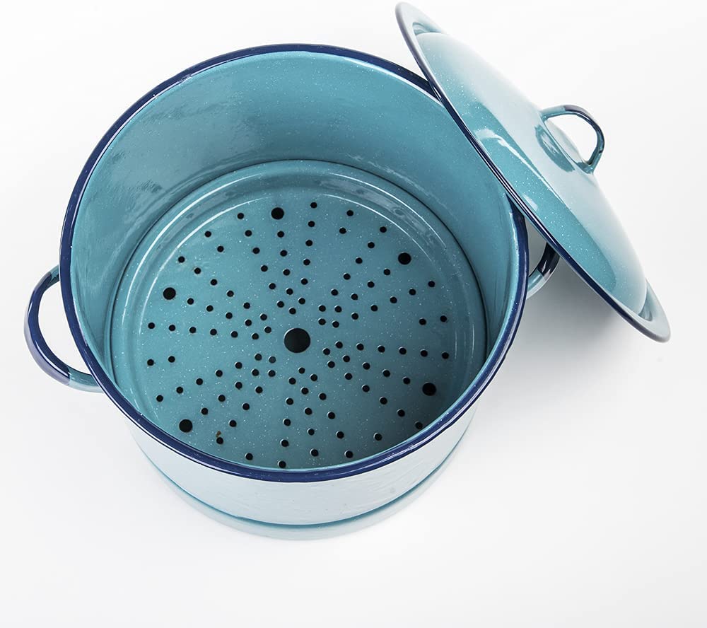 34 QT Enamel Steamer Pot With Lid & Trivet