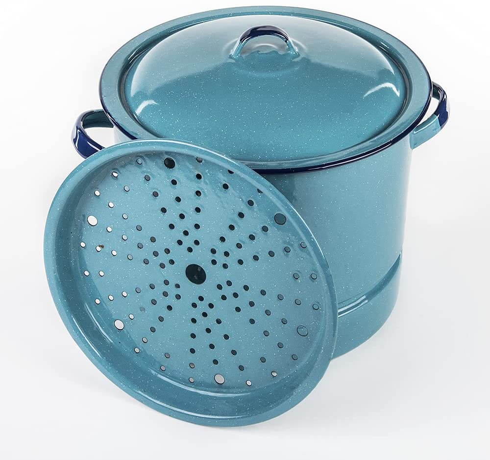 64 Cup Stainless Steel Steamer Pot with Lid in Light Teal - Bed