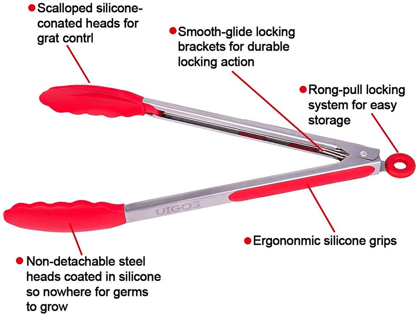 34cm Red Silicone Tongs