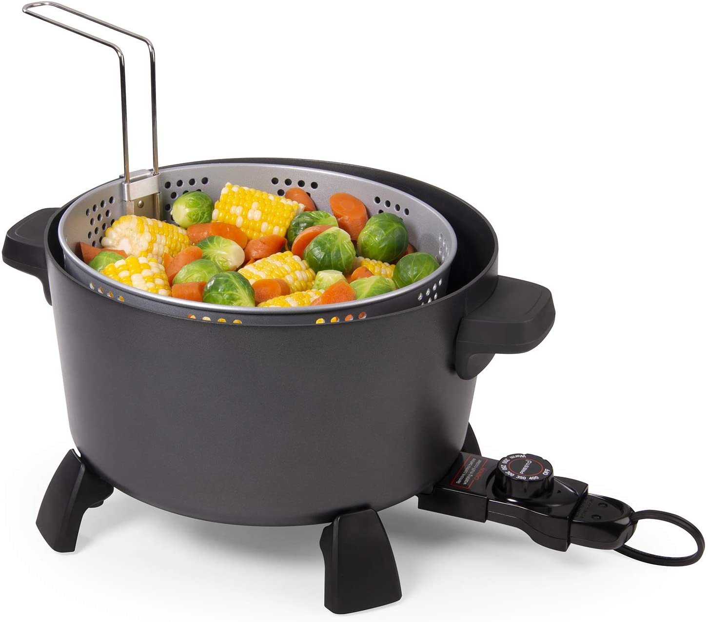 Brentwood Stainless Steel 1.3 Quart Cordless Electric Hot Pot Cooker and Food Steamer in Black