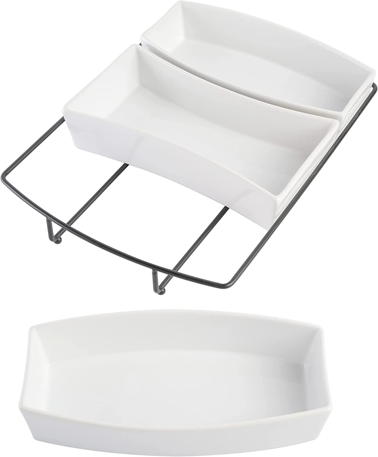 4 PC Gibson Stoneware Tidbit Dish Set with Metal Rack