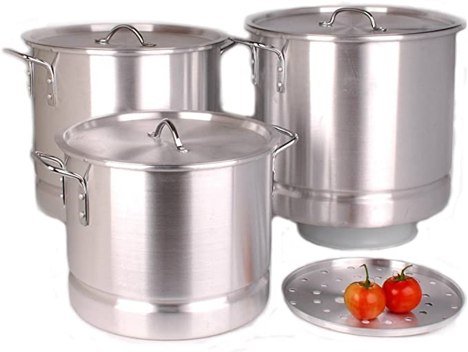 12 PC Tamales Aluminum Stock Pot Set With Steamer Rack