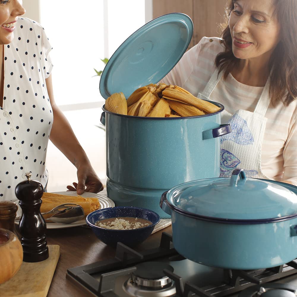 34 QT Enamel Steamer Pot With Lid & Trivet