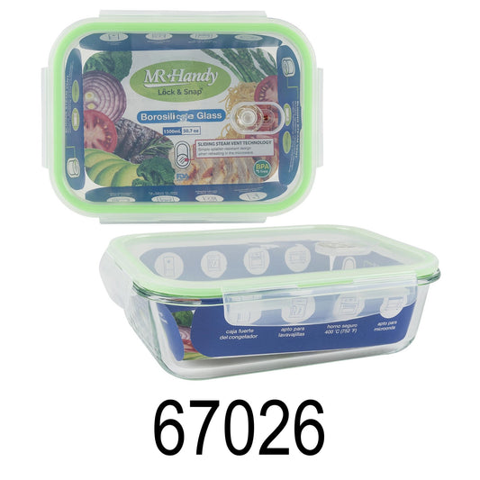 1500ml Green Glass Rectangle Food Container