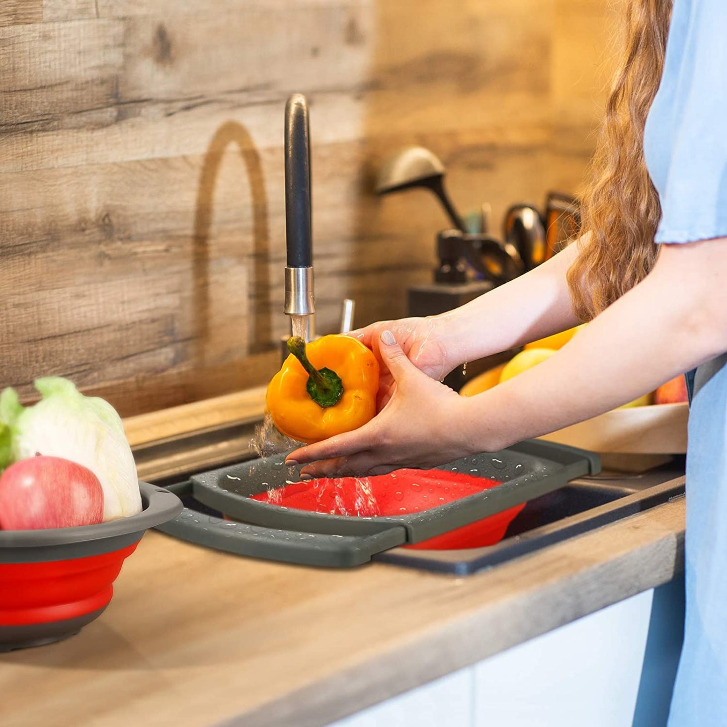 Red Collapsible Silicone Colander