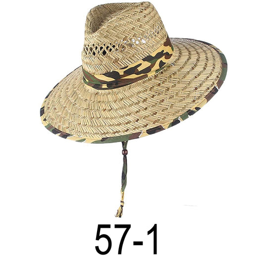 Army Style Straw Hat / Sun Hat / Wide Brim Summer Lifeguard / Beach Outdoor Travel Hat