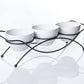 4 PC Stoneware Tidbit Dish Set with Metal Rack