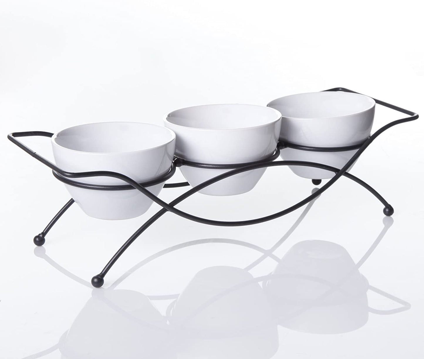 4 PC Stoneware Tidbit Dish Set with Metal Rack