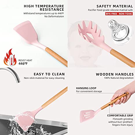 12 PC Pink Silicone Utensil Set With Storage Box