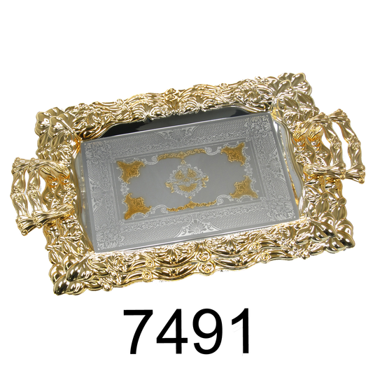 2 PC Royal Gold And Silver Serving Tray