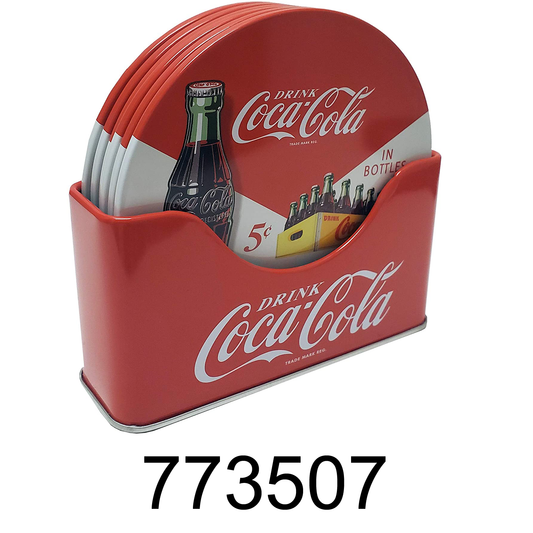 6 PC Coca Cola Coaster With Standing Metal Holder