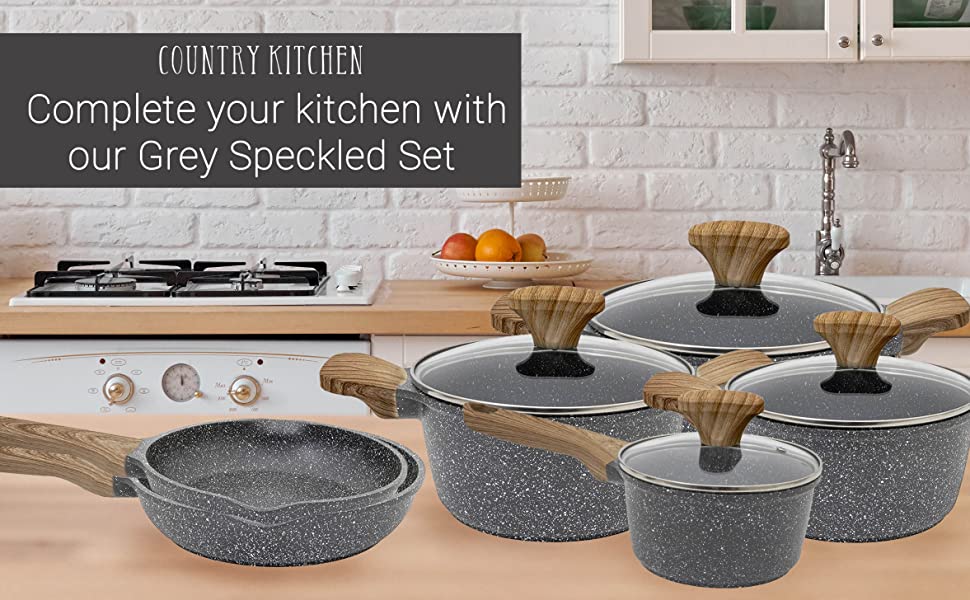 Country Kitchen Durable Cast Cookware Set 6 PC Grey