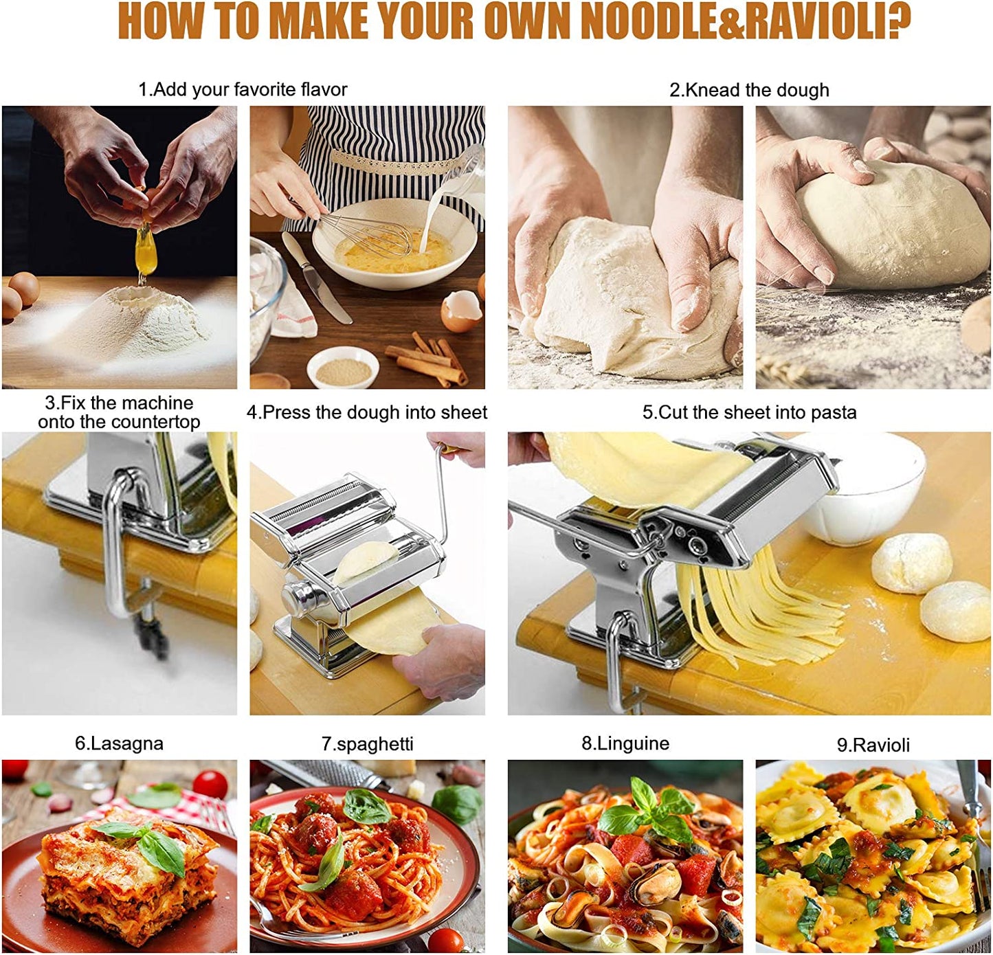 Manual Pasta, Spaghetti, Fettuccini Maker Machines