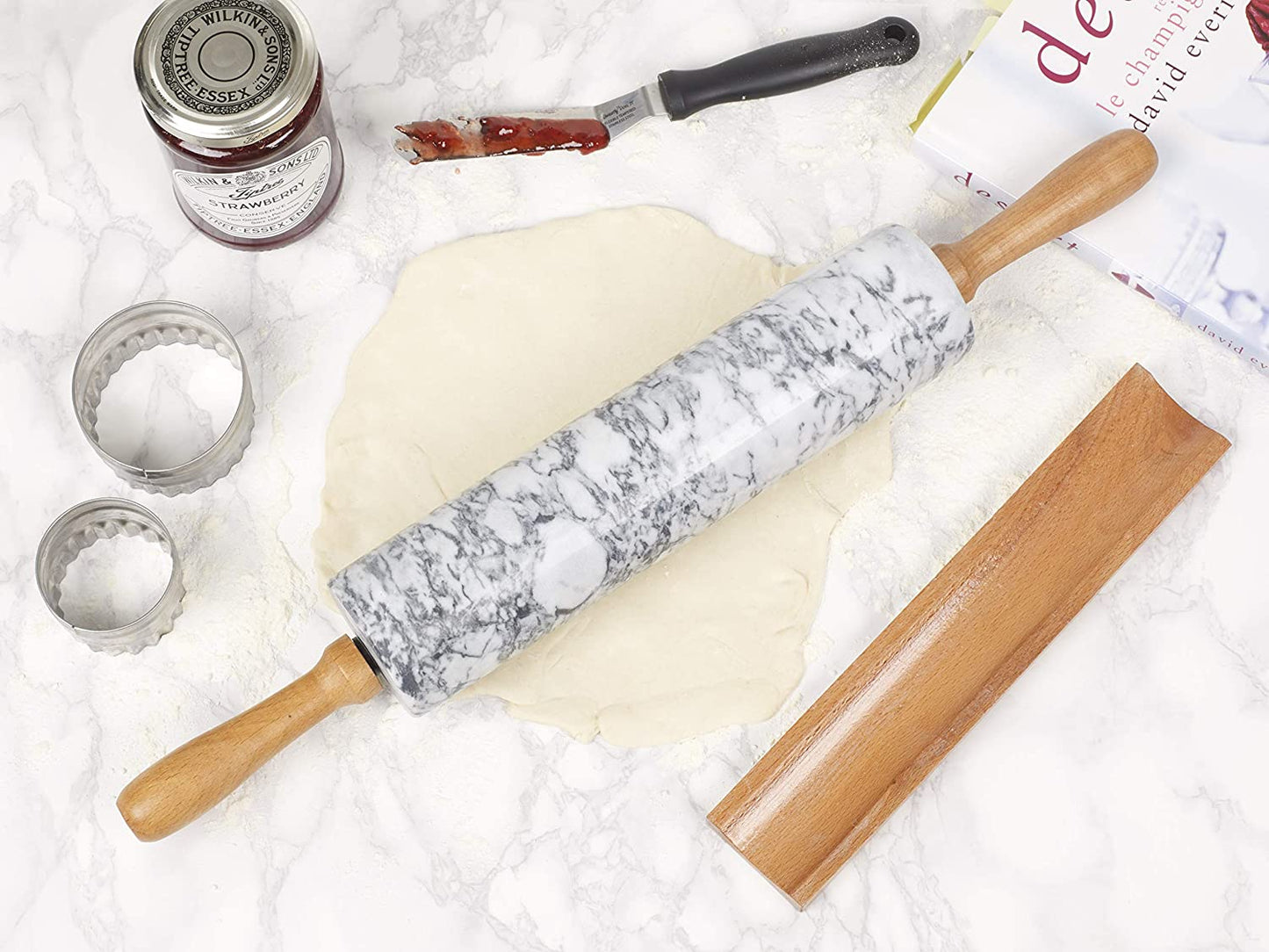 Baking Marble Rolling Pin With Wooden Stand