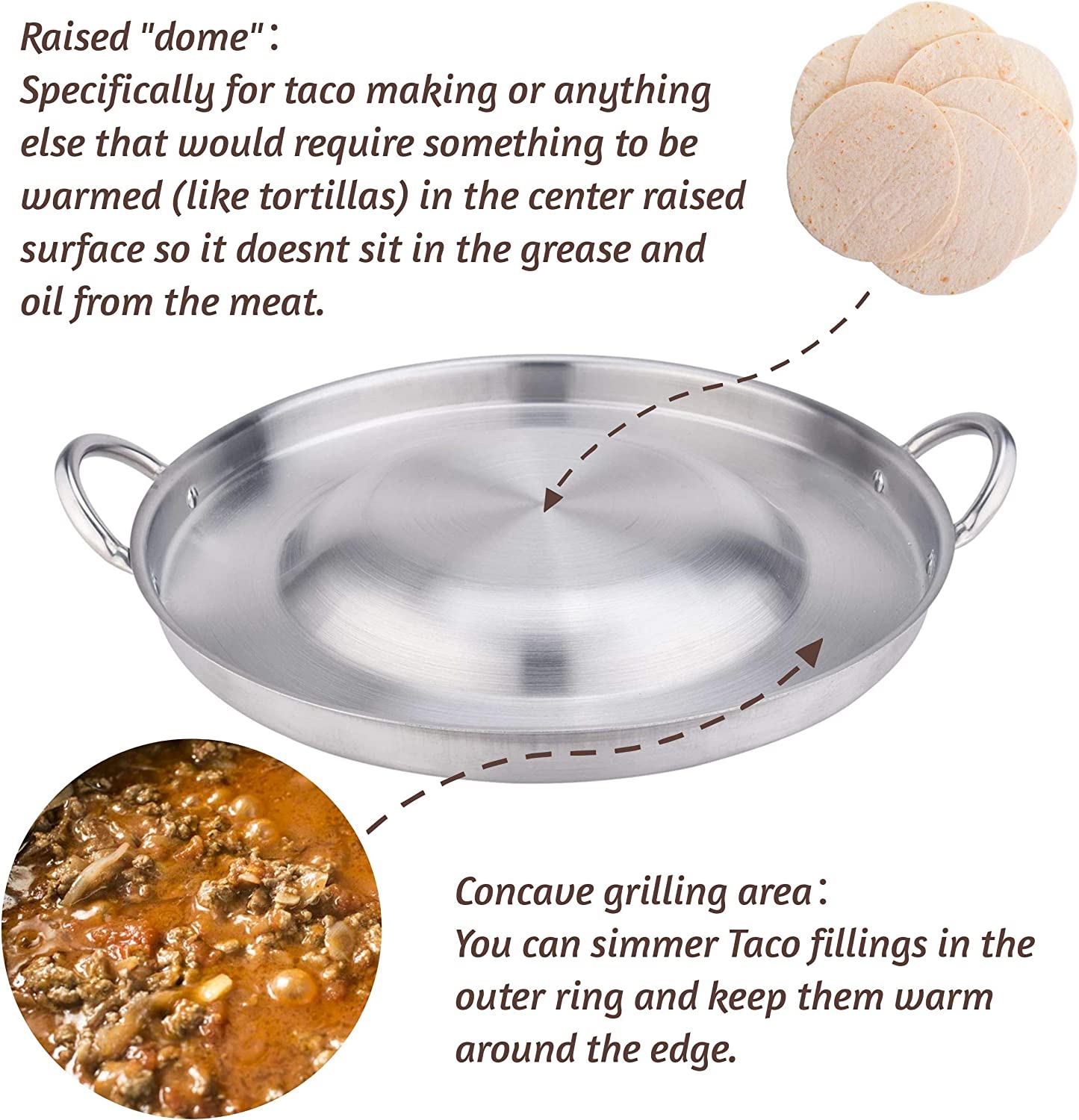40cm Heavy Duty Stainless Steel Convex Comal