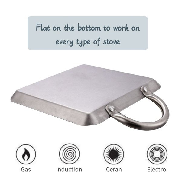 8.5" Stainless Steel Flat Square Fry Pan Comal