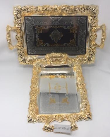2 PC Royal Gold And Silver Serving Tray